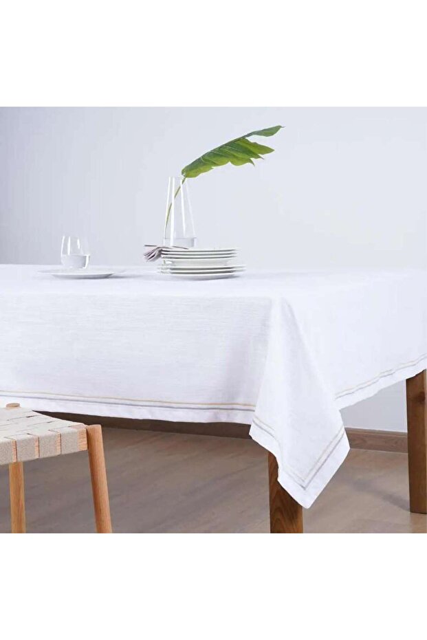 Bratta Double Line Table Cover 140x160cm - Grey Champagne