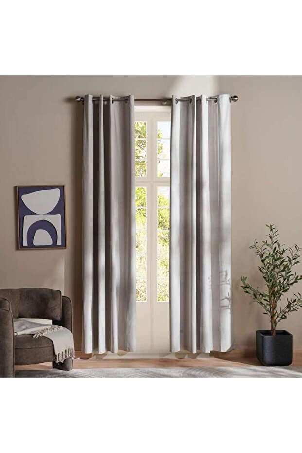 Lacquer Textured Blackout 2 Piece Curtain Set 135X240cm - Beige