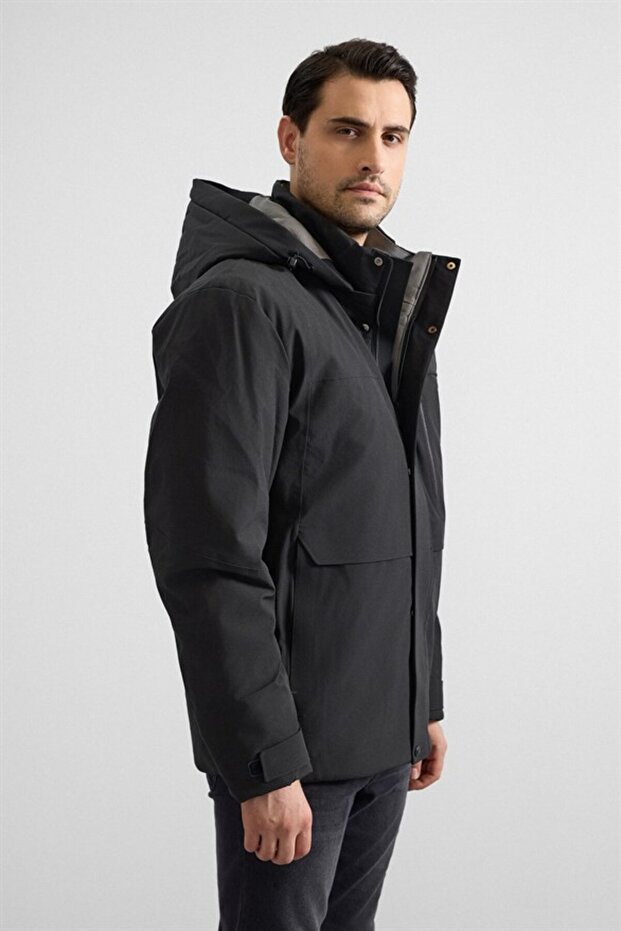 Siyah Slim Cepsiz Mont - 6