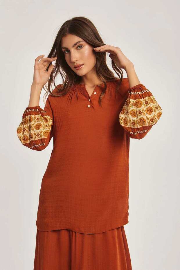Solid Printed Long-Sleeve Top - 2