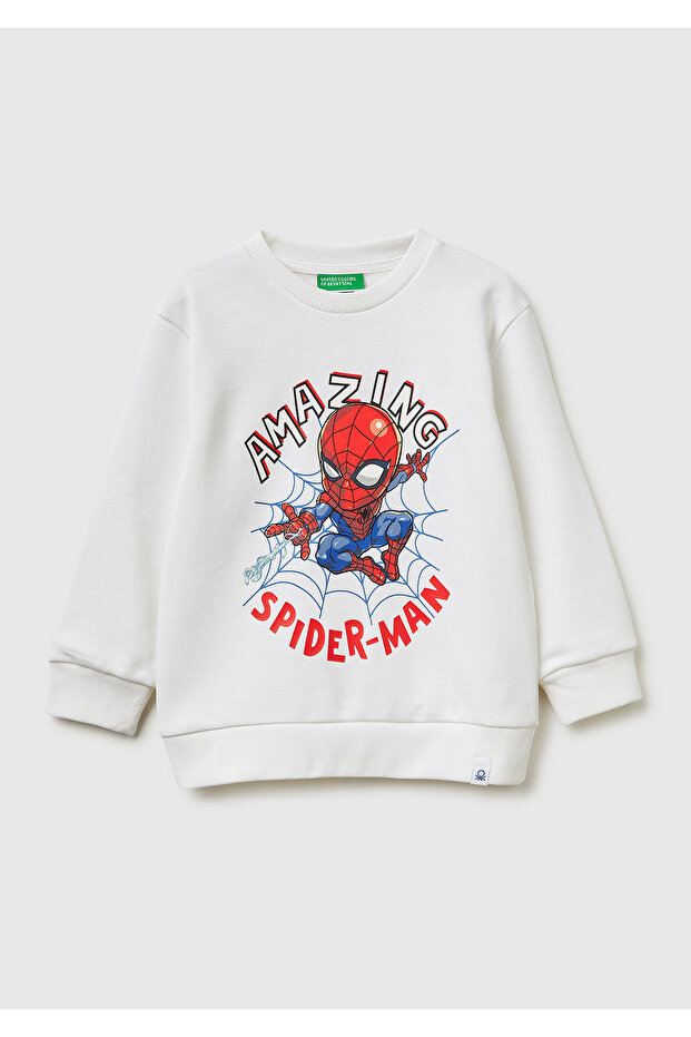 Boy's White Spiderman Printed Crew Neck Sweatshirt