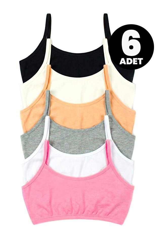 Girl's 6-Piece Cotton Bustier Without Pads with String Straps for Maximum Freedom of Movement (6100-6)