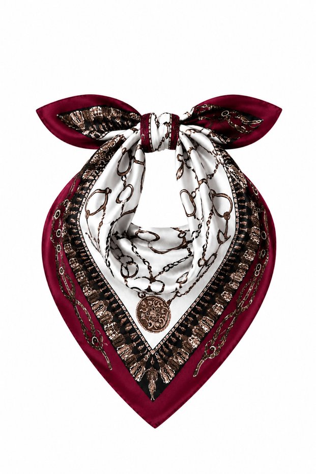 Patterned Burgundy Brown Scarf Bandana 50X50 Women's Clothing Accessory
