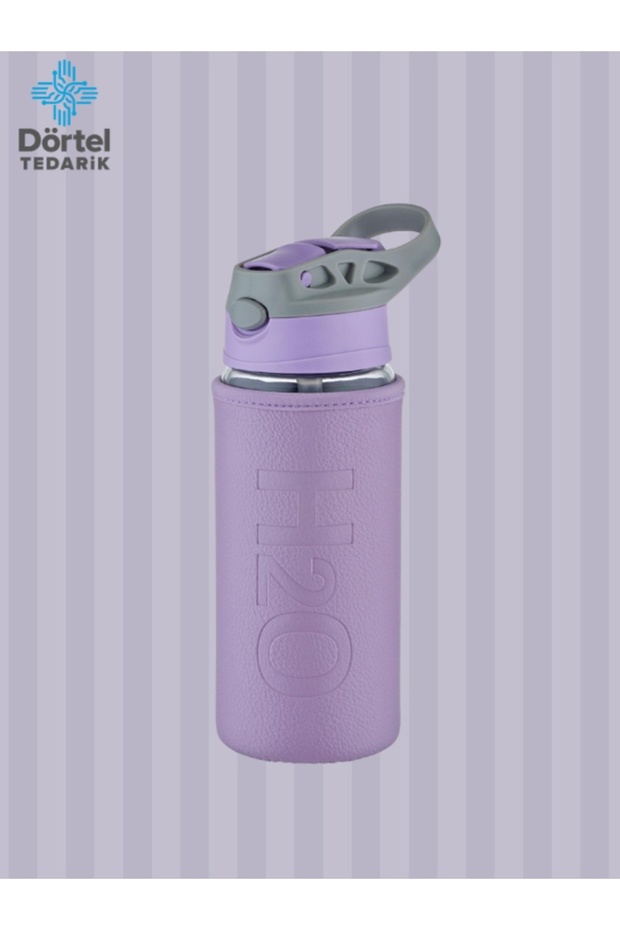 H2O Glass Flask with Leather Cover and Straw 500 ml