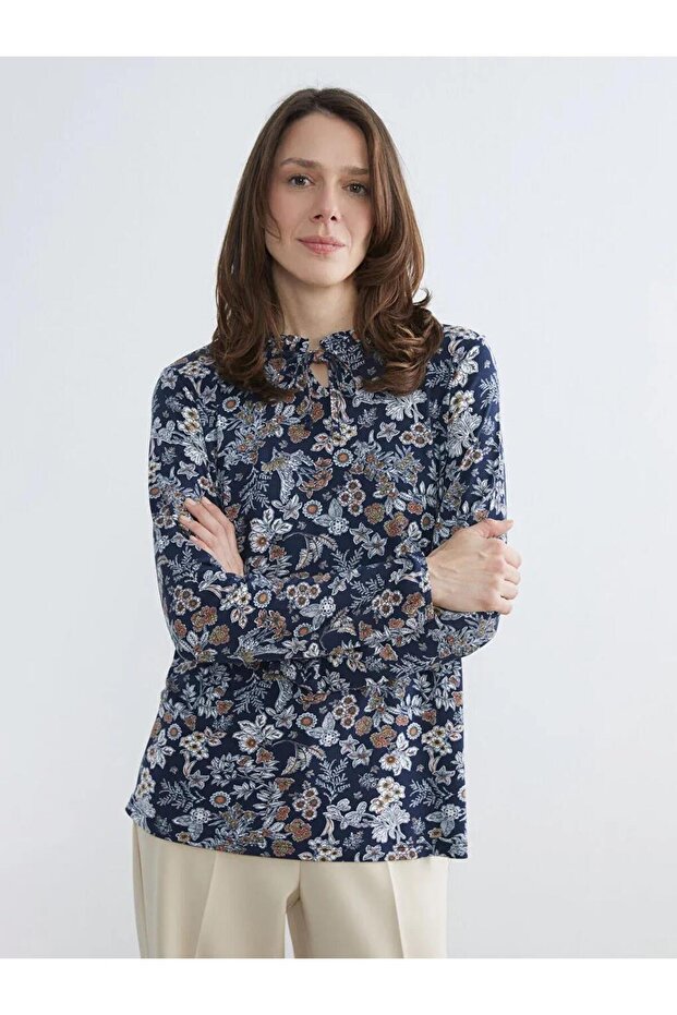 Tie-Neck Floral Blouse (S6)
