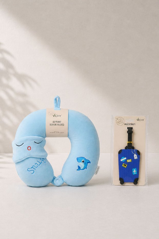 Children's Travel Set: Neck Pillow + Eye Mask + Luggage Tag – Airplane Travel Set