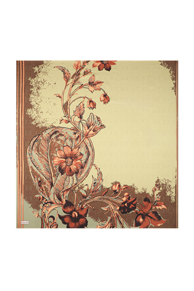 Green Derya Pattern Twill Silk Scarf - 1