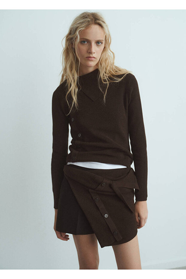 Button Asymmetric Collar Sweater
