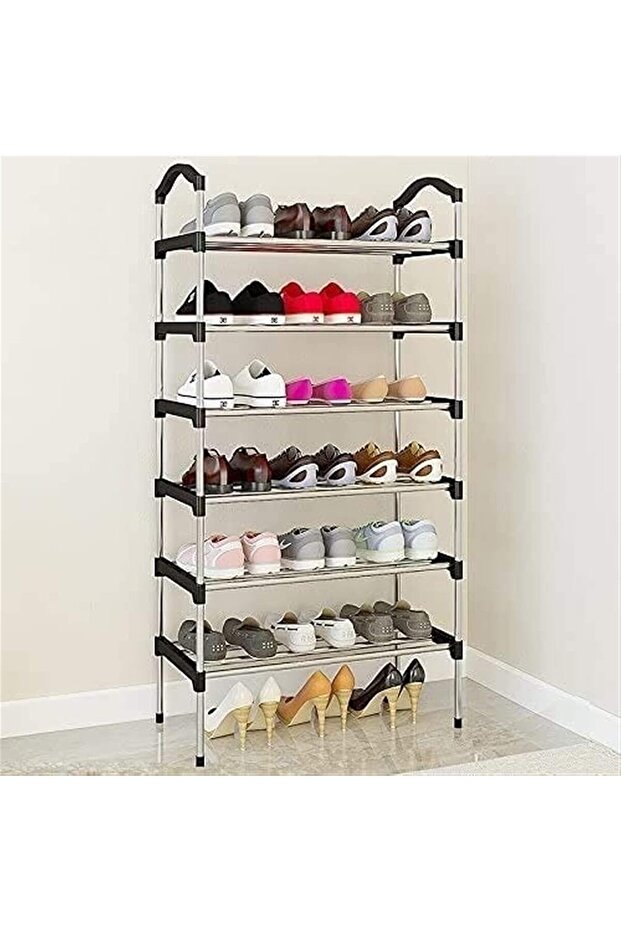 Plastic Shoe Rack Stackable 4 Tier Storage Stand Black - 2