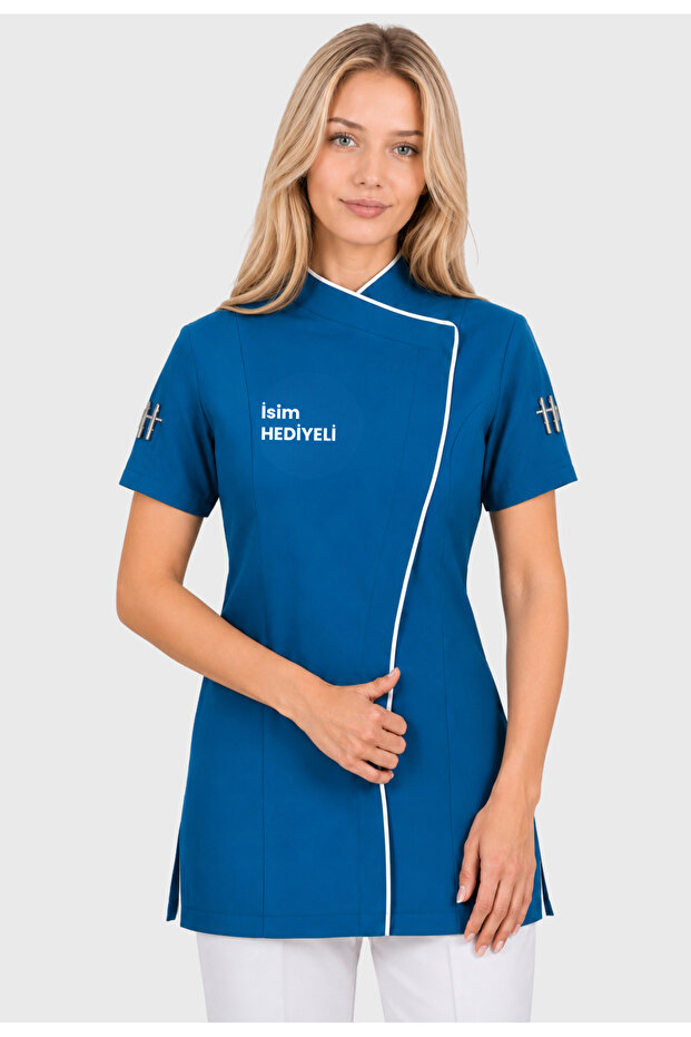 Name Gift Short Sleeve Indigo Blue Long Model Women's Summer Chef Cook Jacket Cook Outfit