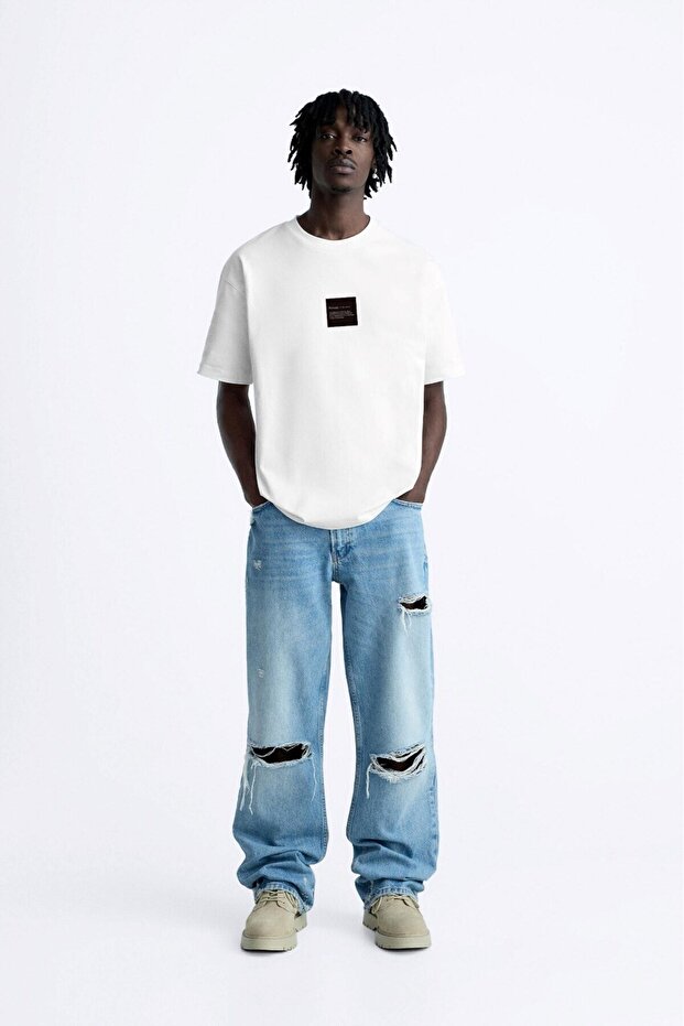 Crew Neck Syzygy Written Oversize White Men's T-Shirt