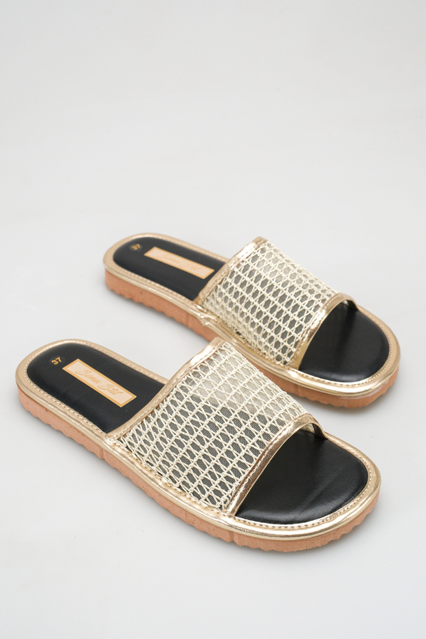 L01 Women's Knitted Detailed Daily Soft Textured Insole Summer Slippers