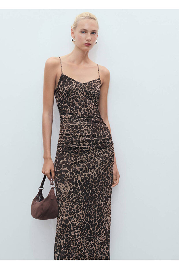 Leopard Print Drawstring Midi Dress