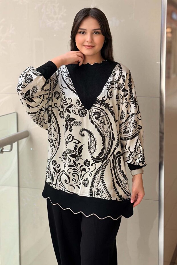 Shawl Patterned Knitwear Combination Tunic
