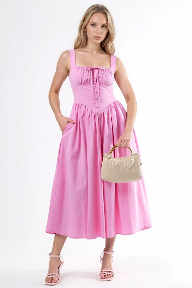 Busem Buttoned Square Neck Midi Dress