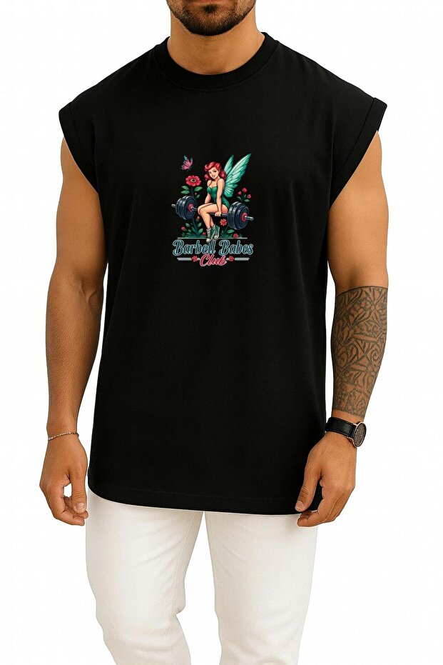 Oversized Barbell Babes Club Gym Chest Printed Tank Top