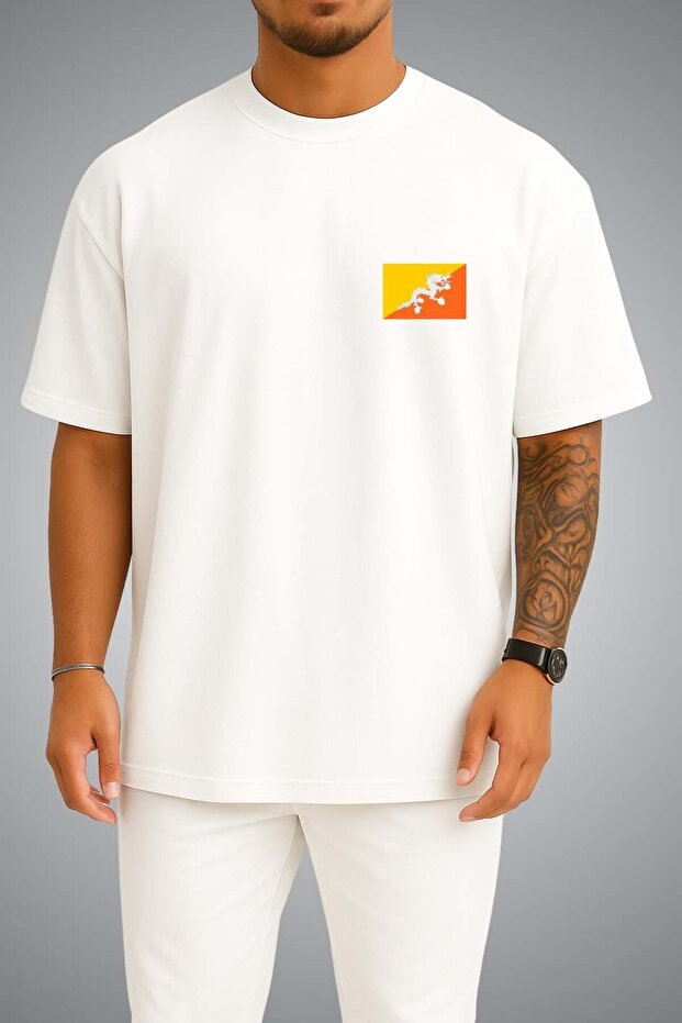 Oversize Bhutan Flag Pocket Printed Unisex T-Shirt