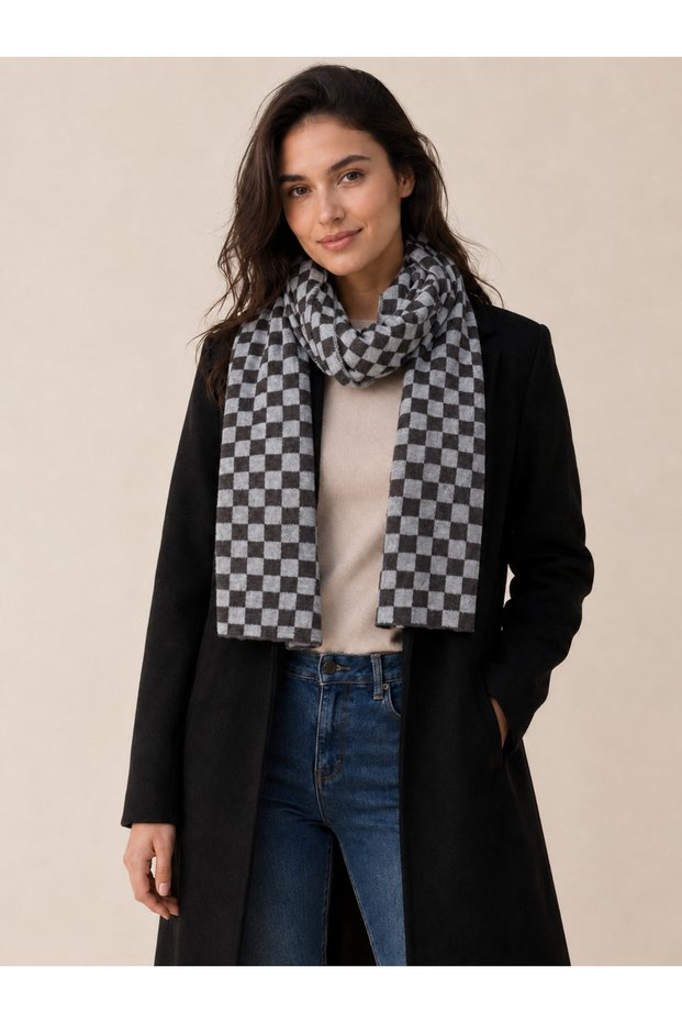 Checkered Patterned Knitwear Scarf
