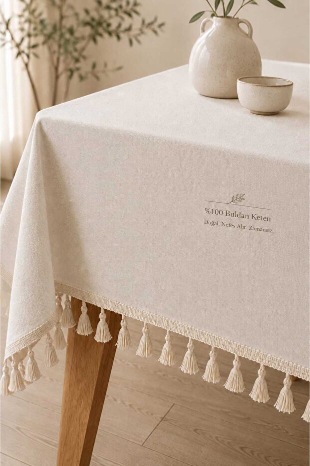 Raw Washed Linen Buldan Tasseled Tablecloth Picnic Blanket (PLEASE PAY ATTENTION TO YOUR SIZE SELECTION)