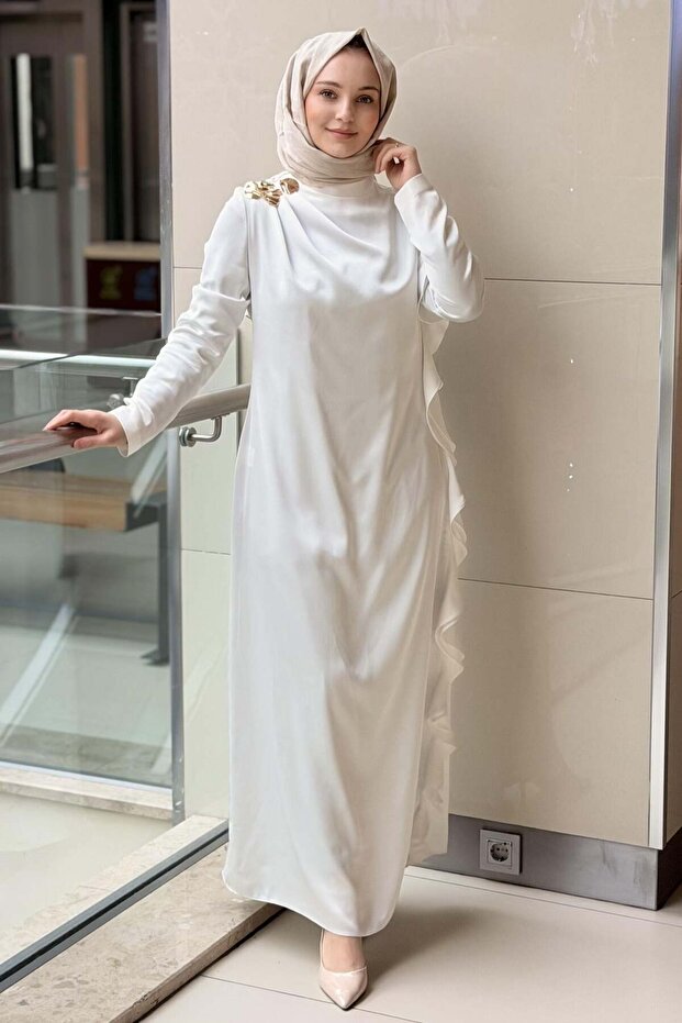 Evening Dress with Ruffle Detail on the Side