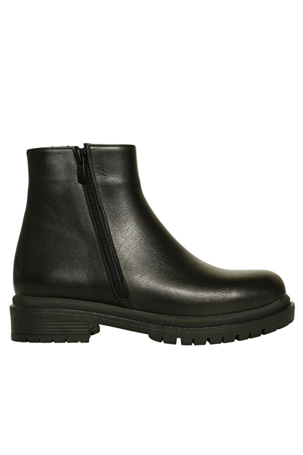 Black Leather Double Zipper Women's Boots