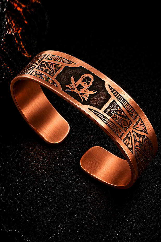 Men's Copper Bracelet Handmade with Hz Ali Silhouette Motif Adjustable Men's Copper Bracelet