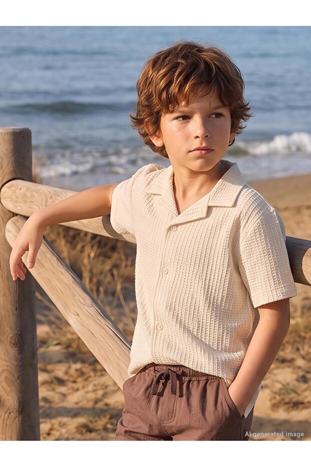 Basic Waffle Shirt for Ages 10-13 - Brown