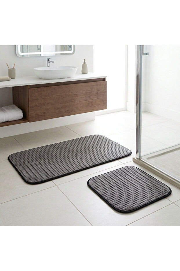 Casilda Embossed Flat 2-Piece Bathroom Set 60X100 50X60 cm - Anthracite