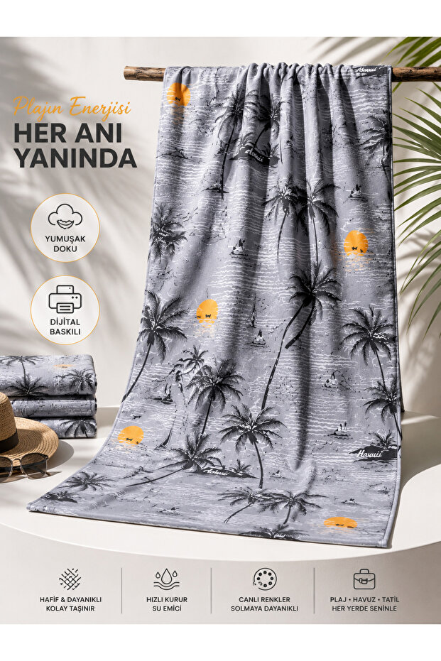 Retro Island Gray Beach Towel 70 X 150 cm