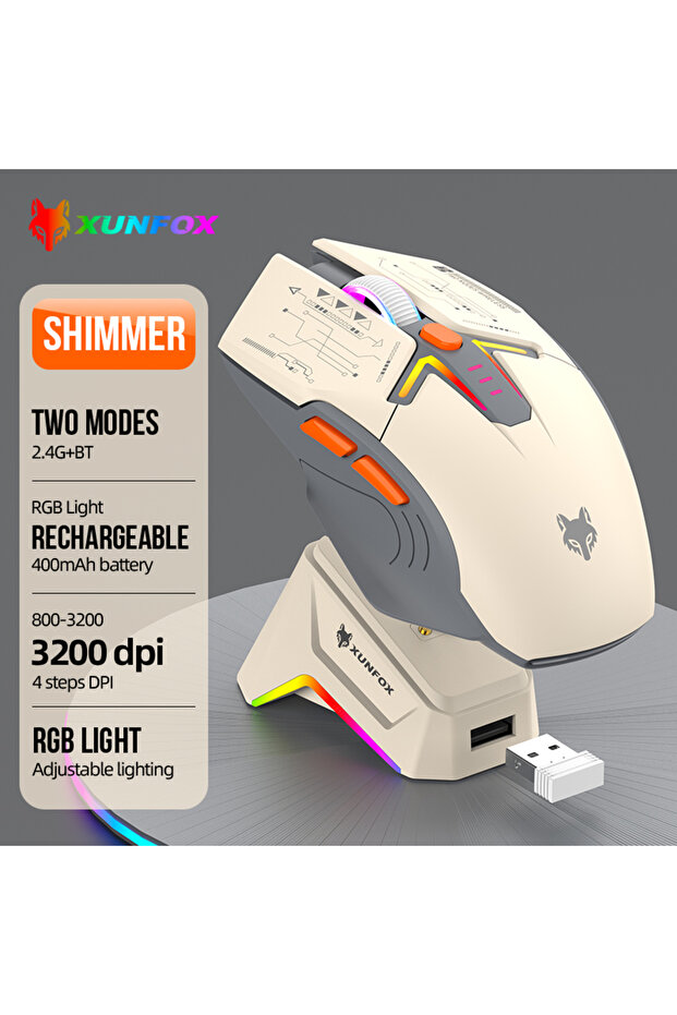 ماوس H2 Glimmer XUNSVFOX H2 اللاسلكي ثنائي الوضع بتقنية بلوتوث، مزود بإضاءة RGB، مناسب لأجهزة الكمبيوتر المحمولة والألعاب والمكاتب