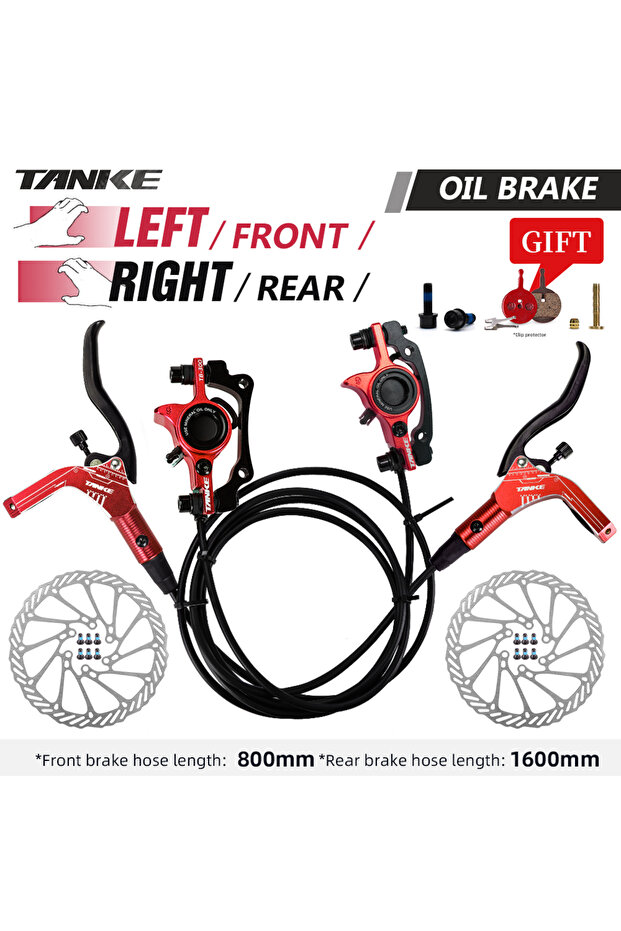 Red-LFRR-160mm TANKE MTB Bike Hydraulic Disc Brake Set 160mm Rotors Oil Calliper Plate Front Rear Mo