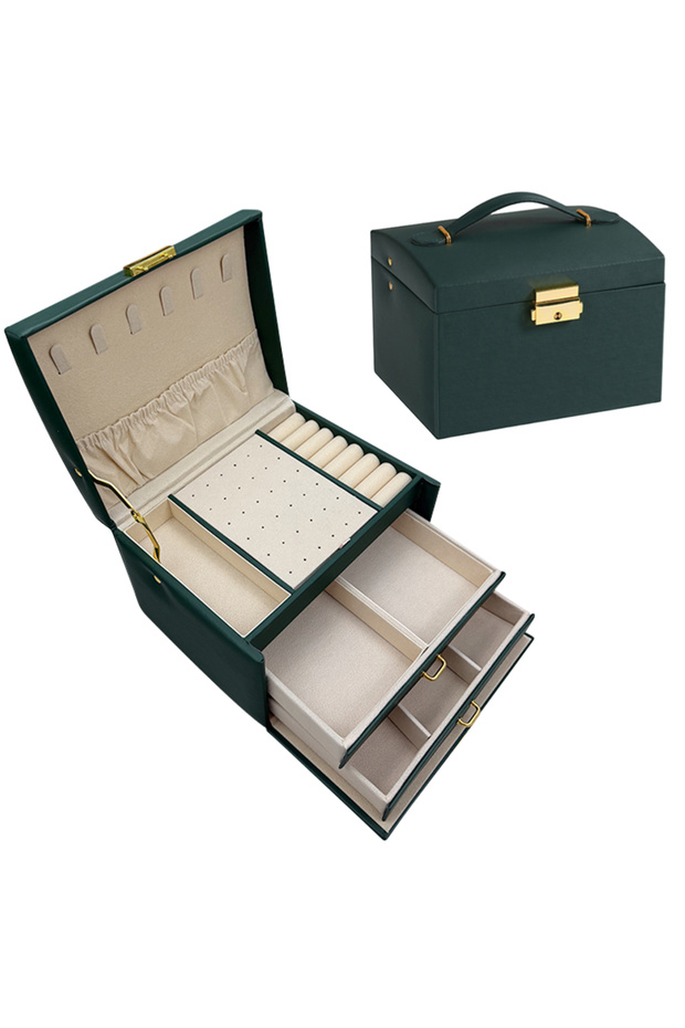 green 1PC, Lock Arch Three-Layer Jewelry Box, Suitable for All Kinds of Jewelry Storage
