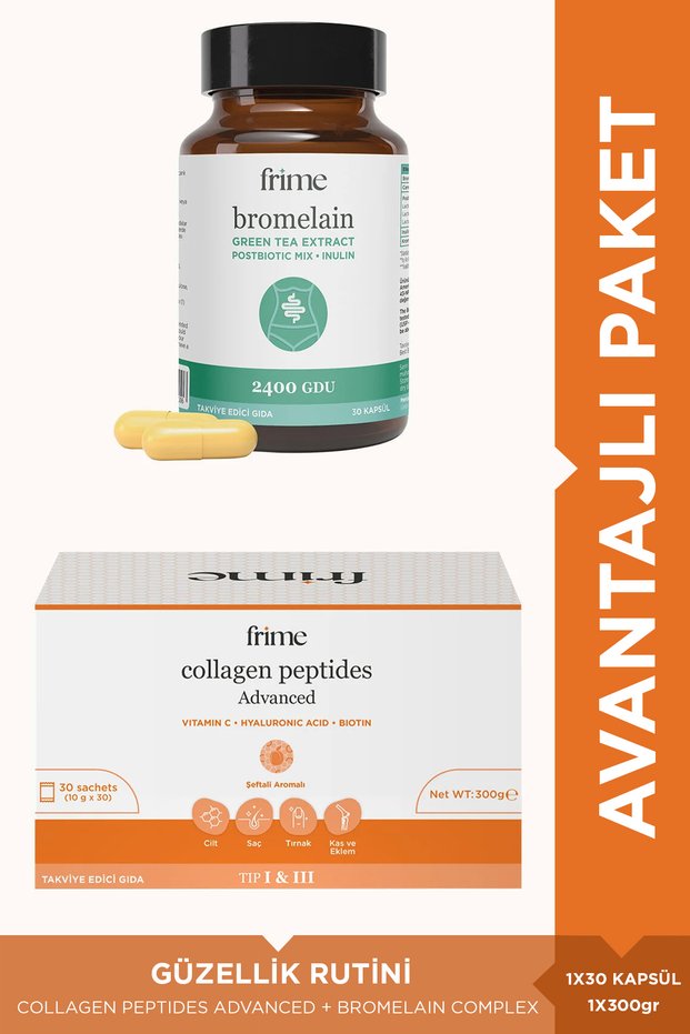 Beauty Collagen + Bromelain, Green Tea, Inulin, Prebiotic, Postbiotic Supplement Set