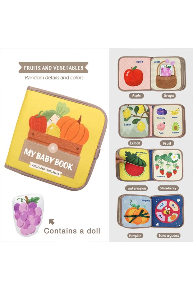 Yellow 1pcs Montessori Busy Book Baby Early Education Book,Puzzle Toy, Animal Cognitive Fabric Book,