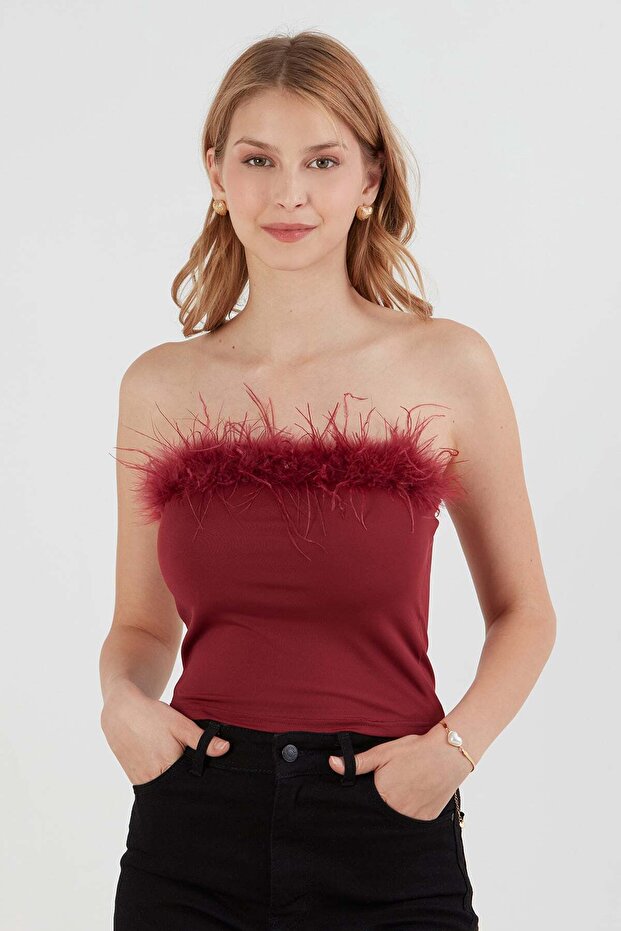 Basic Furry Strapless Crop Blouse
