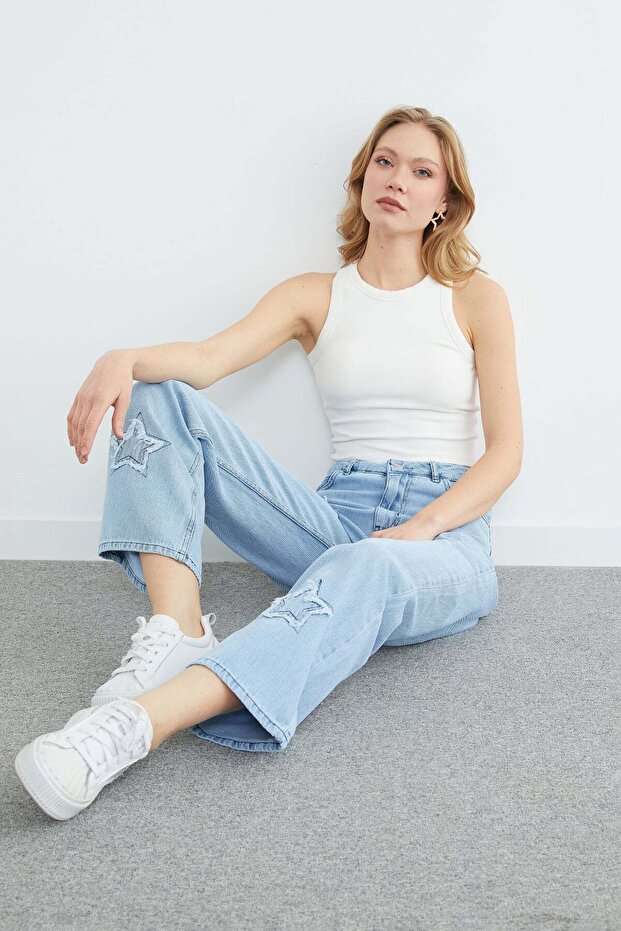 Star Embroidered Palazzo Jeans