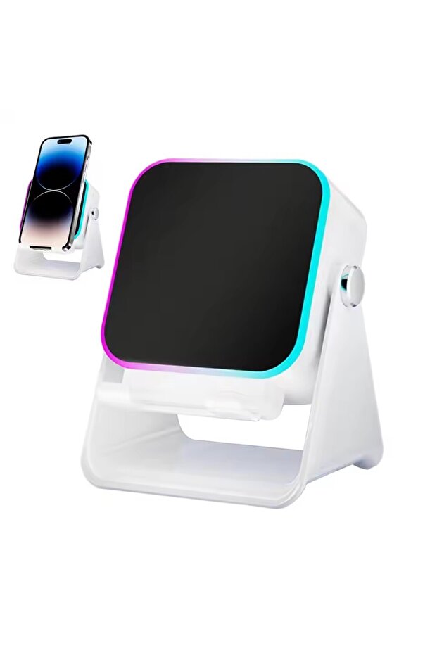 white (upgrade)5 In 1 Auto-induction Wireless Induction Speaker 8 RGB Light Phone Stand Surround Sou