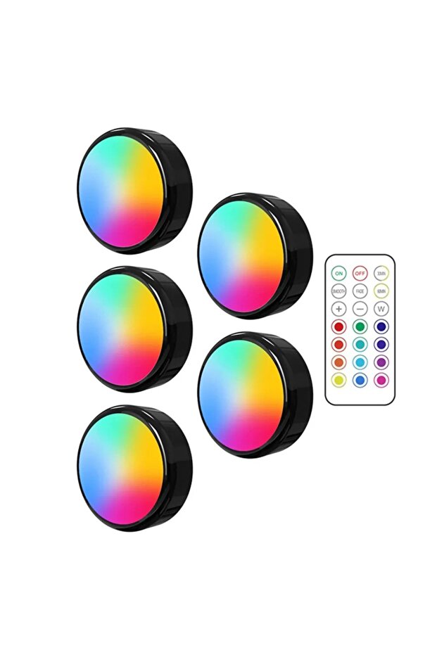 5 مصابيح ليد RGB مع جهاز تحكم عن بعد، إضاءة ليلية قابلة للتعتيم، تعمل بالبطارية، مناسبة للتركيب تحت الخزائن.