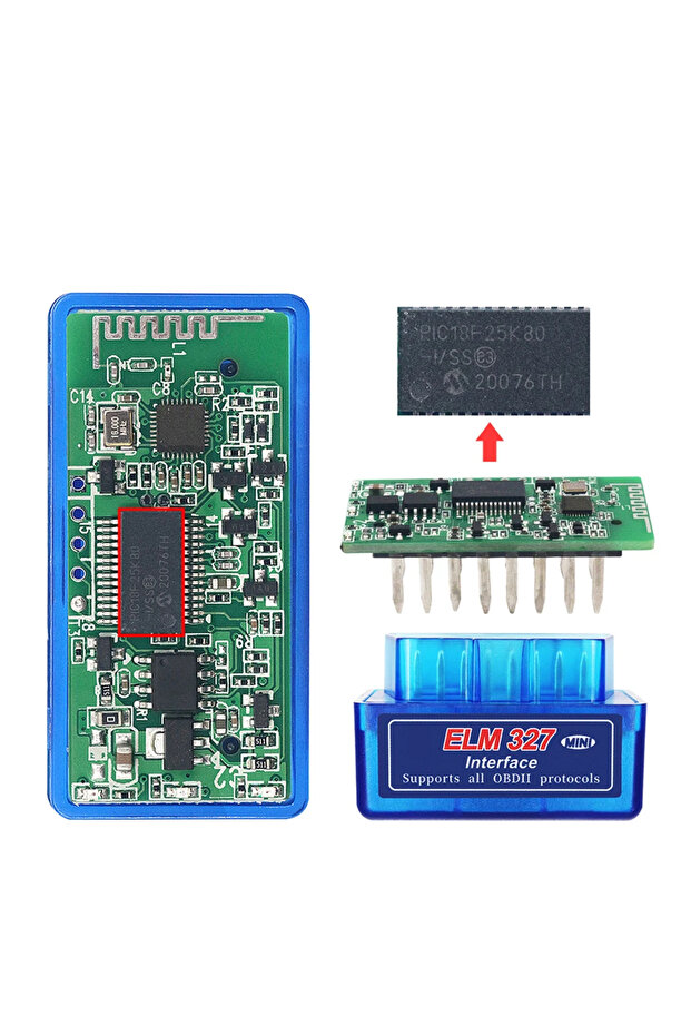 أحدث لوحة ELM327 ثنائية الشريحة PIC25K80، قارئ أكواد عالمي لأكثر من 3000 رمز OBD2، ELM327 V1.5 صغير الحجم بتقنية البلوتوث