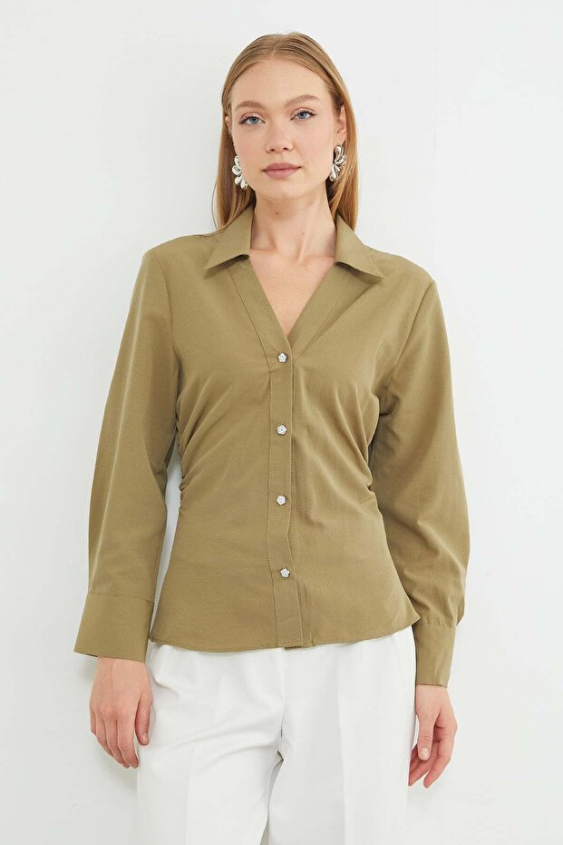 Long Sleeve Shirt with Draped Sides