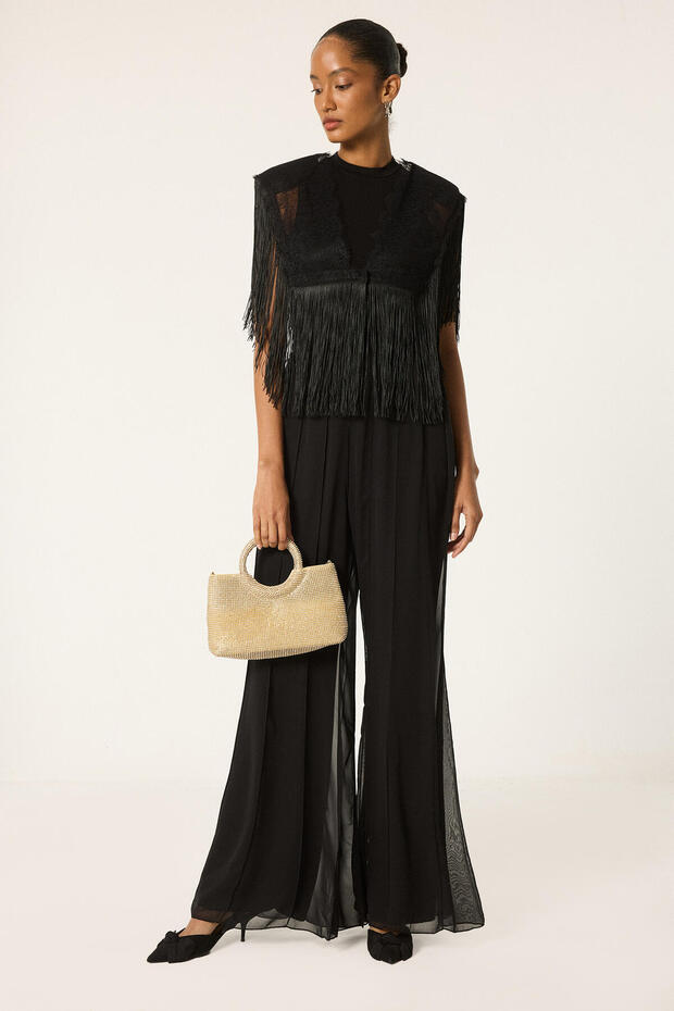 Ribbed Chiffon Pants