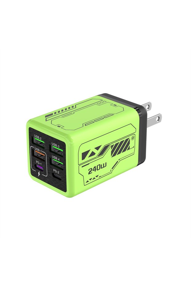 US Plug Green 6 in 1 240W Type C Charger PD Fast Charging Phone Power Adapter For iPhone Samsung Xia