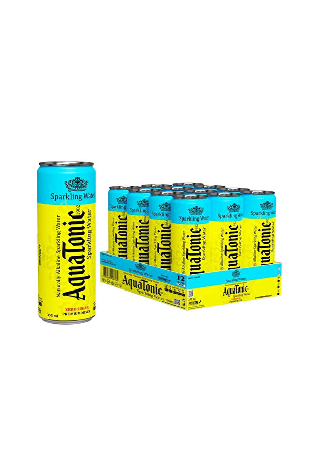 Aquatonic Zero Sugar Sparkling Water - Naturally Alkaline Premium Mixer, 355ml Slim Can - Pack of 1