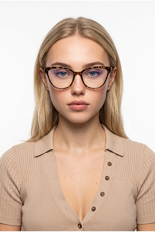 Nerina Leopar Frame Blue Block Clear Screen Glasses – Thin Oval/Cat-Eye – Casual Office