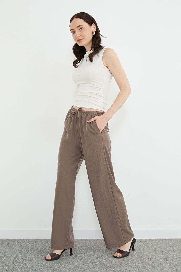 Lace-Up Palazzo Trousers with Elastic Waist