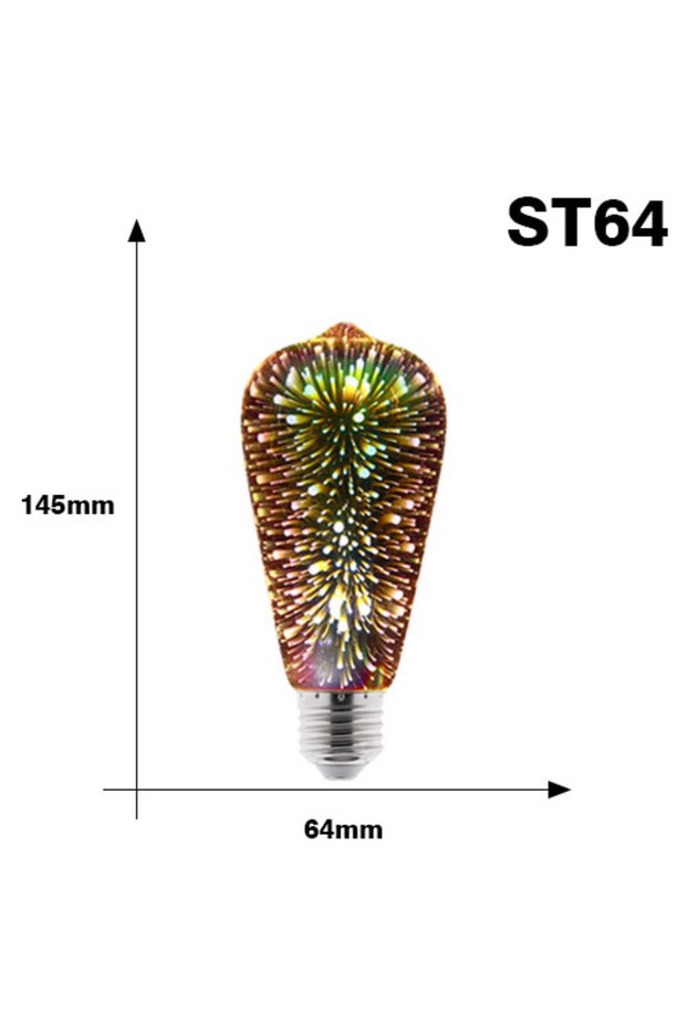 ST64 3D Decoration LED Edison Light Bulb E27 6W 110V 220V Vintage Star Fireworks Lamp Holiday Night
