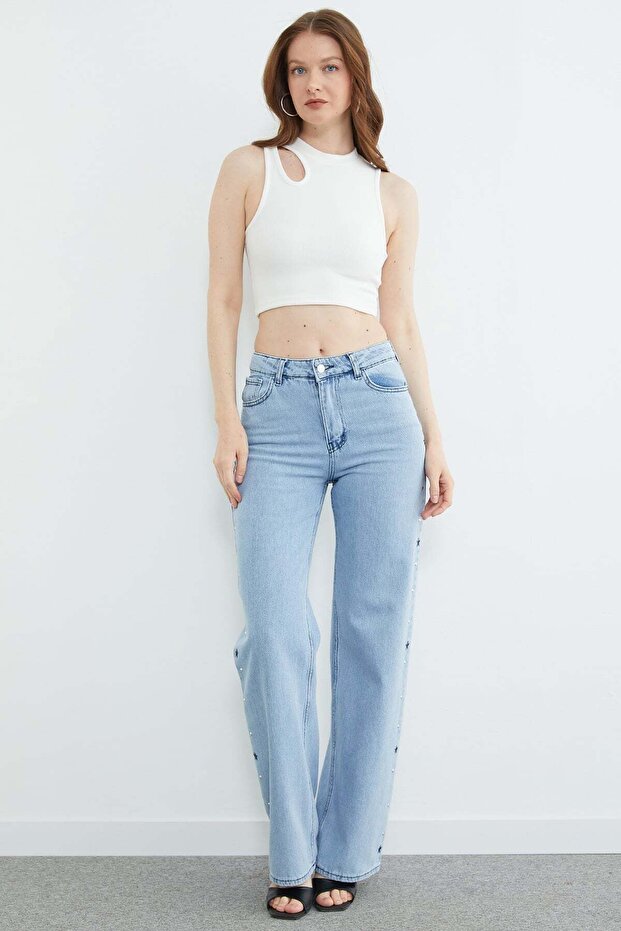 Star Embroidered High Waist Jeans