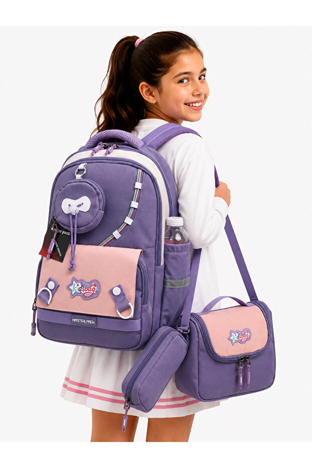 519 First School Bag Luxury Water Resistant 3-Piece Set Girl's Primary School Bag Purple