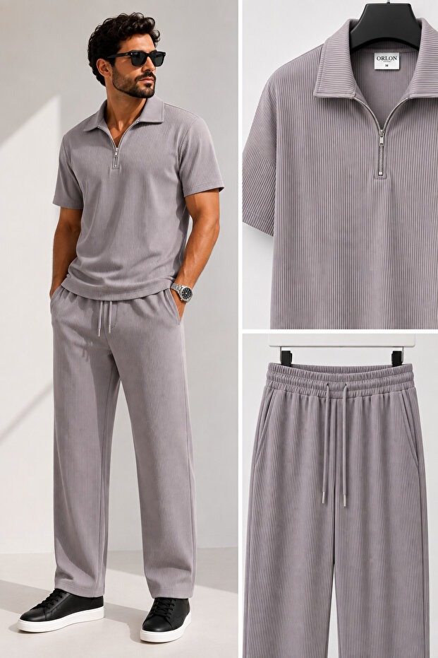 Men's Ribbed Ottoman Fabric T-Shirt and Pants Set
