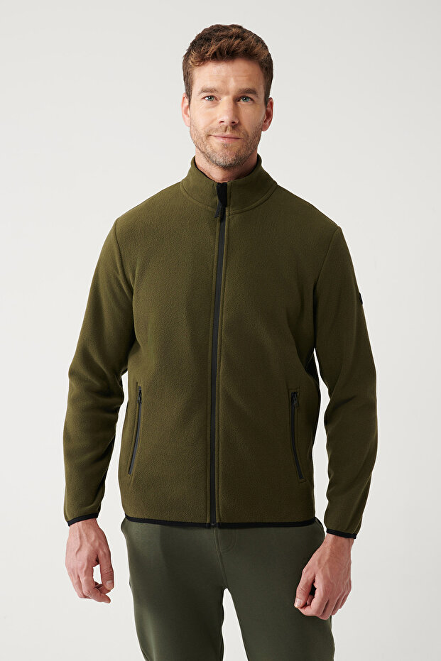 Erkek Haki Basic Dik Yaka Polar Hırka E001069 - 3
